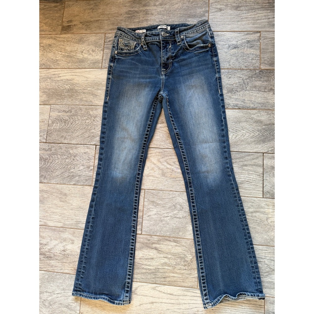 Vigoss Bootcut Jeans 8 Flag HoLeS Pocket Embroidered Stretch Boot Western Jean - Picture 2 of 16